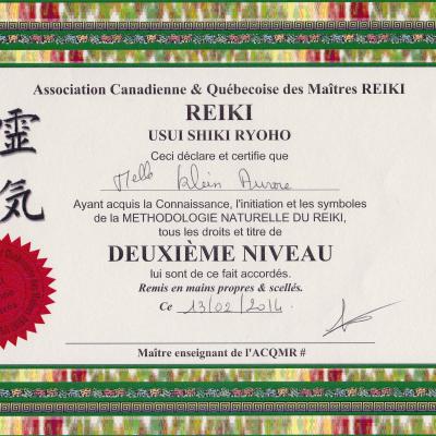 Certificat Reiki 2eme Niveau